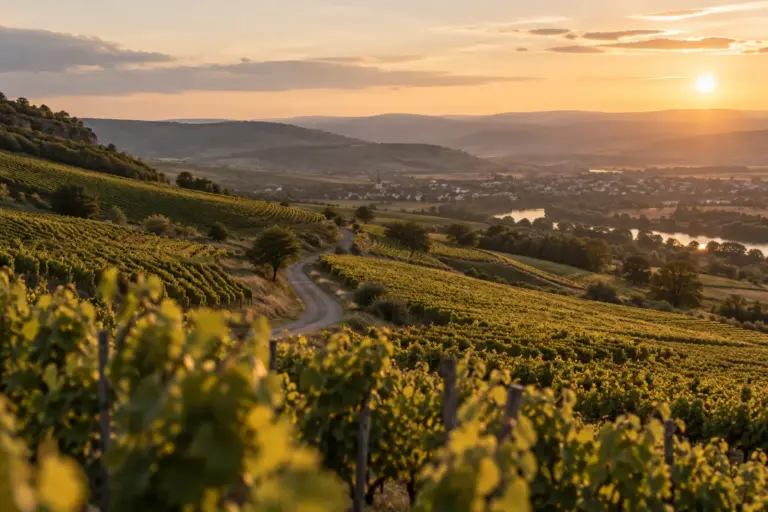 Weinberge in Rheinhessen bei Sonnenuntergang